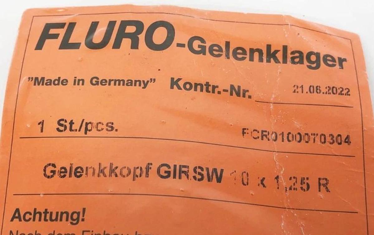 New Fluro GIRSW 10X1.25 R Rod End Stainless Steel