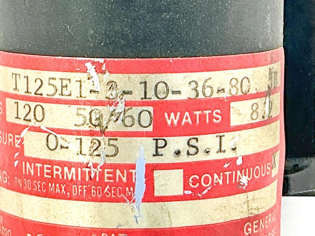 Used Humphrey T125E1-3-10-36-80 Solenoid Valve 120V 8.2 0-125V