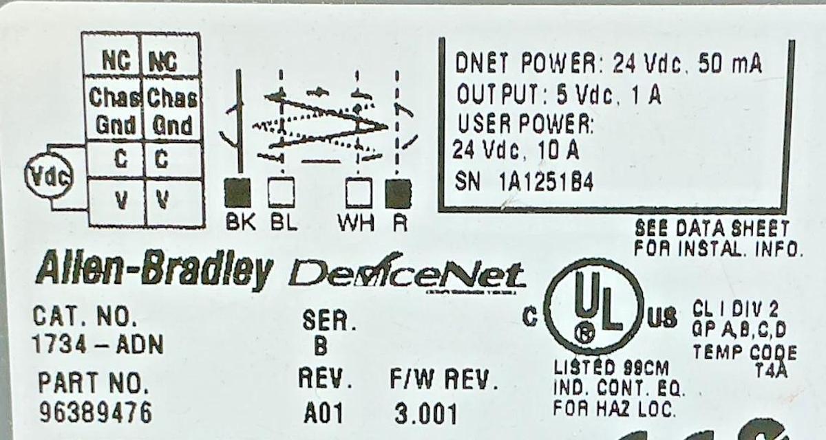 New Allen Bradley 1734-ADN Ser B Point I/O Network Adaptor 10A 24V - No Box