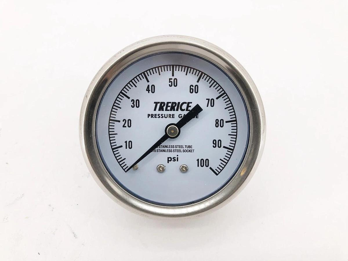 New Trerice D83SS2502BA100 Pressure Gauge D83SS 2.5" -100psi 1/4" NPT Back