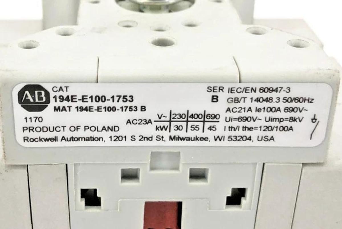 New Allen Bradley 194E-E100-1753 Ser. B Load Switch 3P 100A 600VAC - No Box