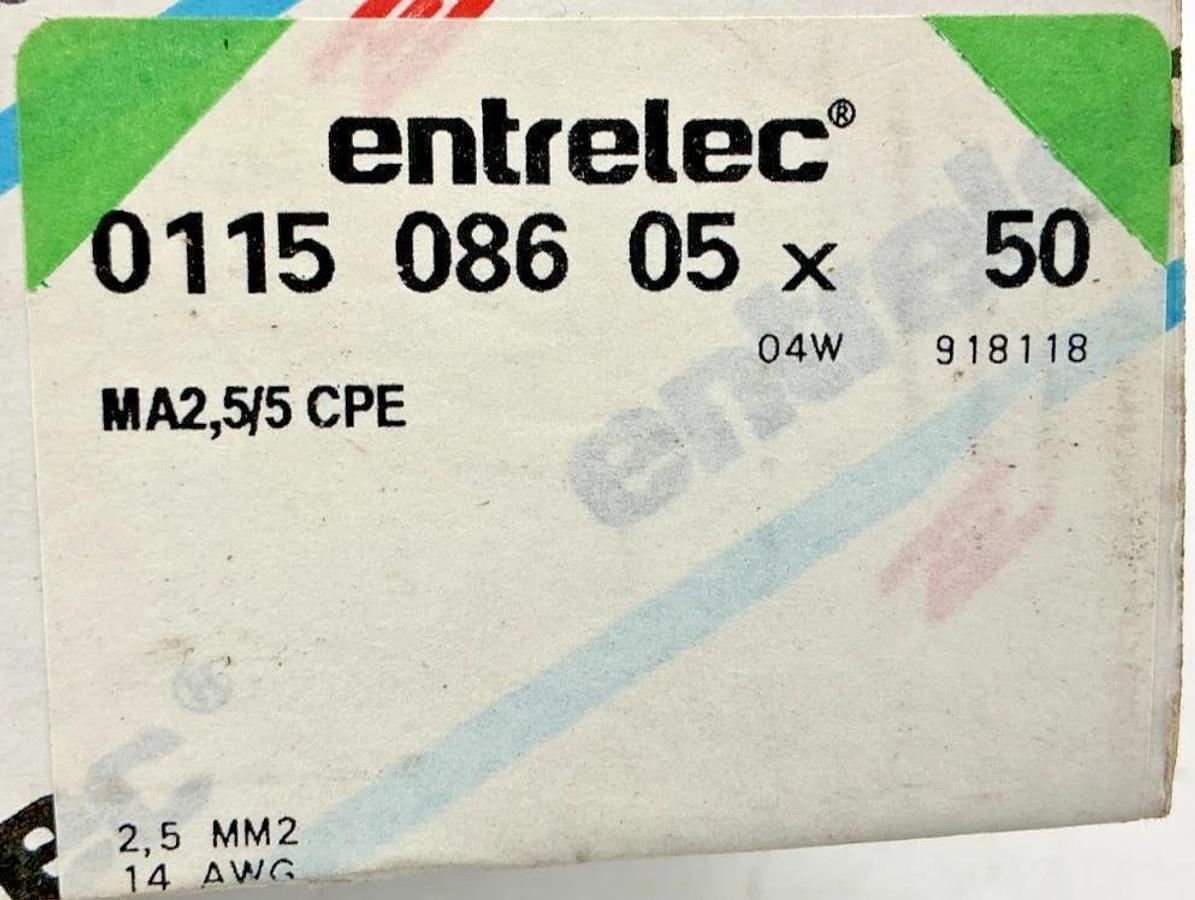 Box of 50 New ABB Entrelec 0115-086-05 Terminal Block Gray 12AWG 300V 011508605