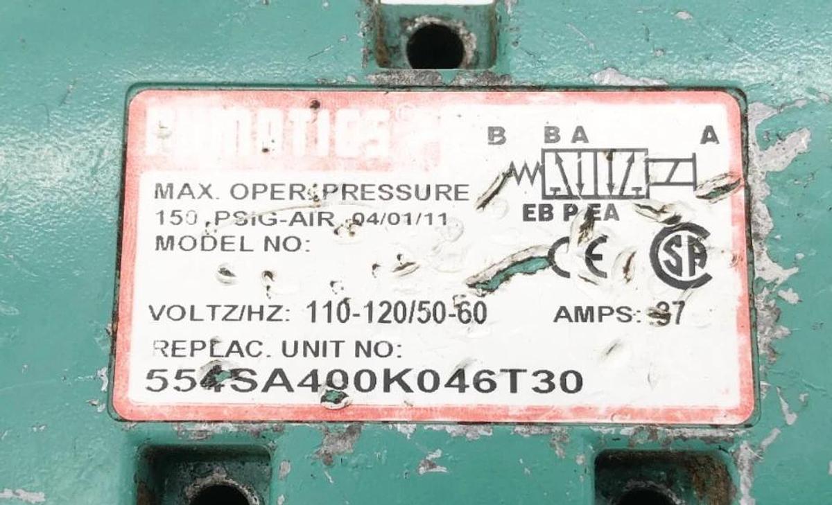 Used Asco Numatics 554SA400K046T30 Solenoid Valve 110-120/50-60 150psig 228-840