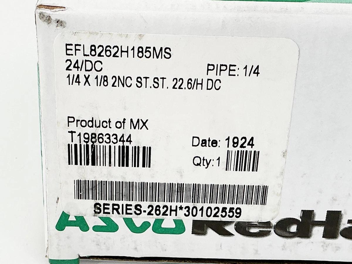 New Asco EFL8262H185MS Solenoid Valve 275PSI 1/4" 24VDC 22.6W