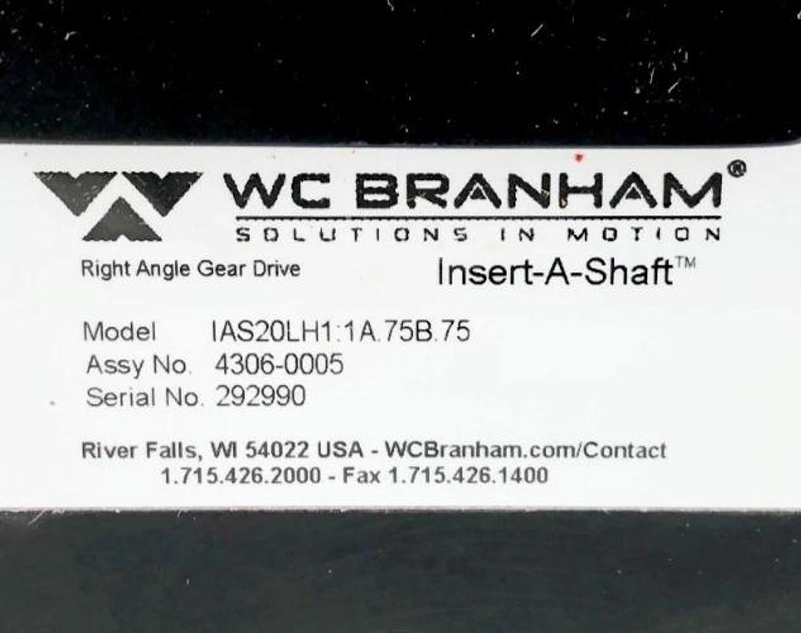 New WC Branham IAS20LH1:1A.75B.75 Gearbox 3/4" Bore 1:1 4306-0005 - No Box