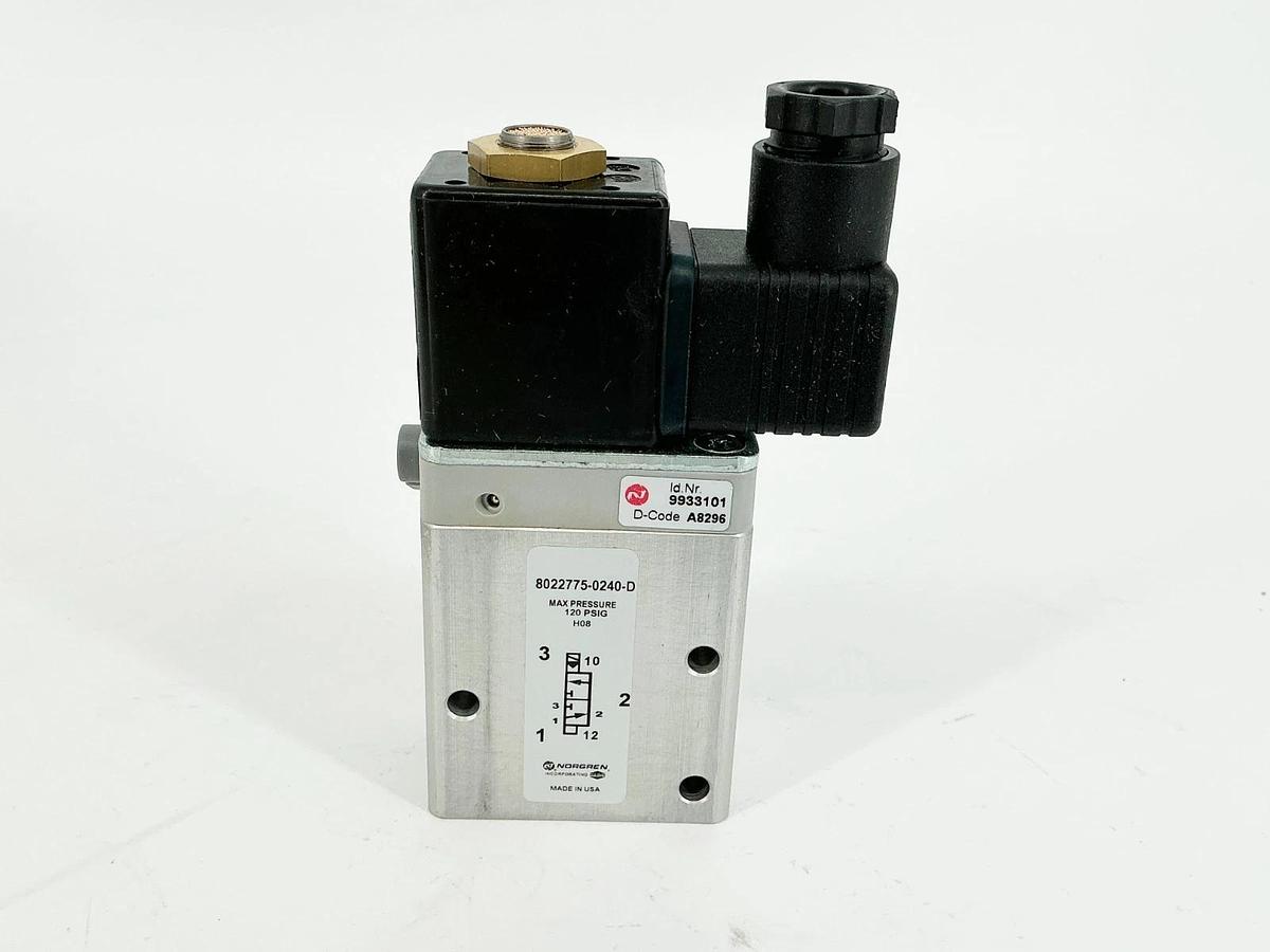 New Norgren 8022775-0240-D Solenoid Valve 120PSIG 24V 3W 9933101