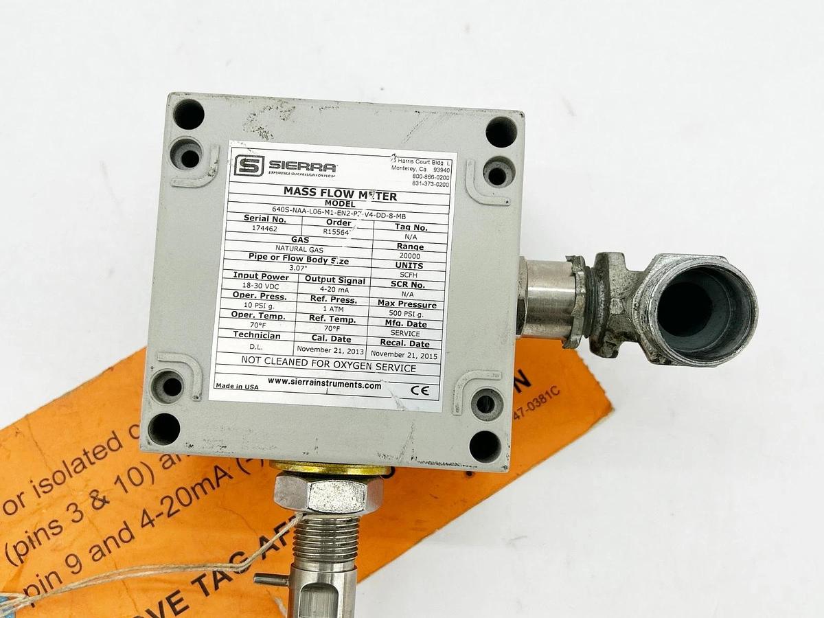 Used Sierra 640S-NAA-L06-M1-EN2-P2-V4-DD-8-MB Mass Flow Meter 30V 500PSIG