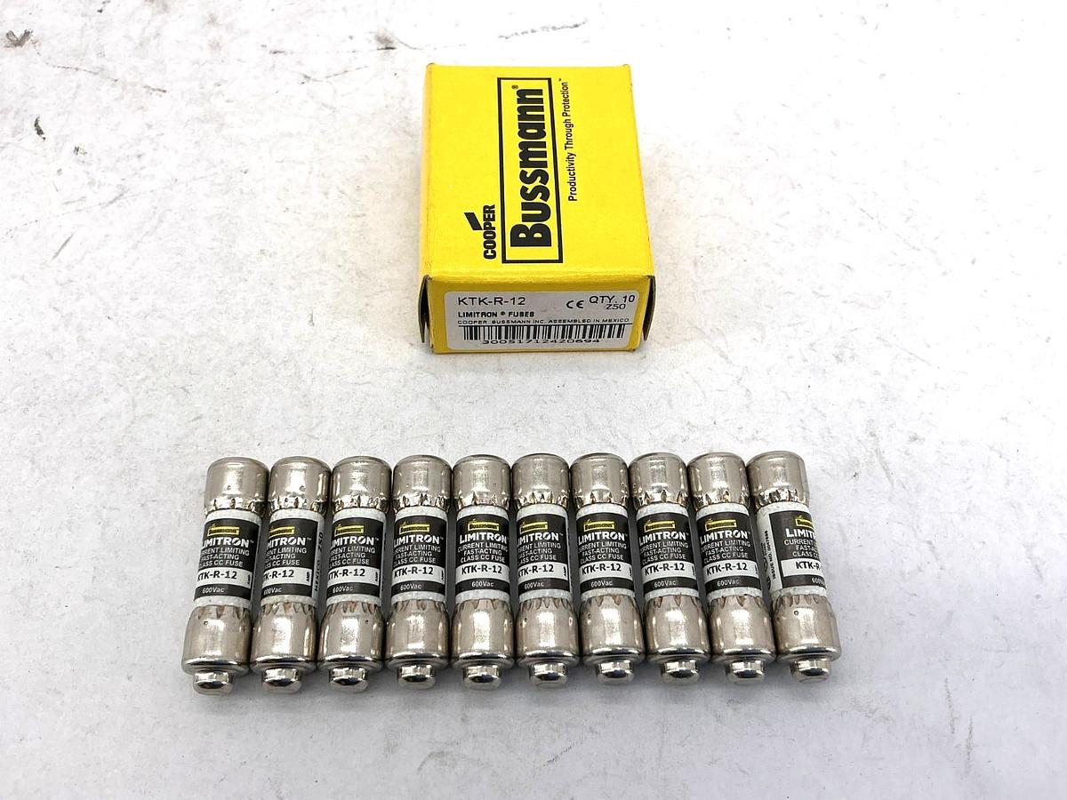 New Bussmann KTK-R-12 Limitron Current-Limiting Class CC Fuse 12A 600V Box of 10