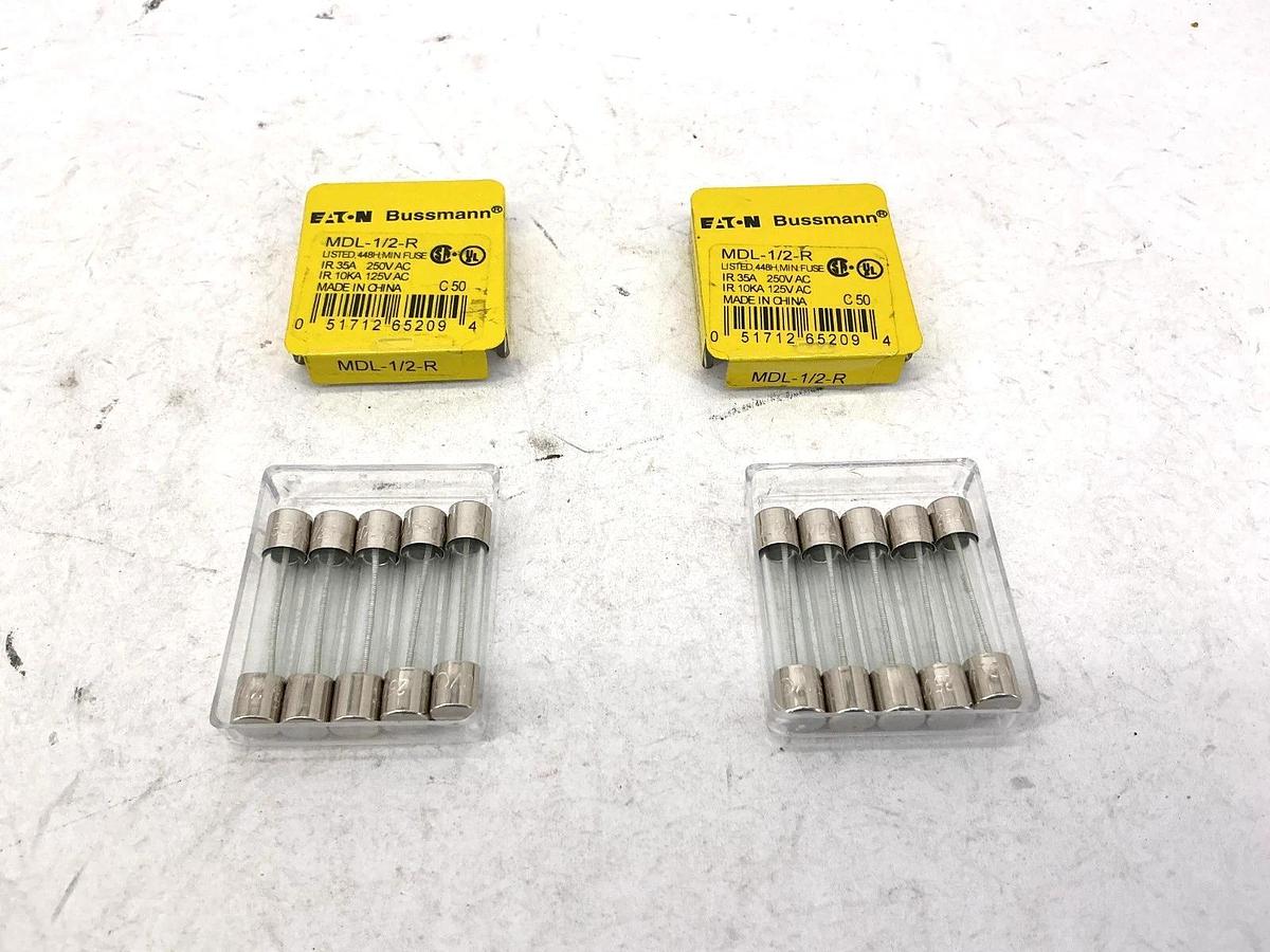 Lot of 10 New Bussmann MDL-1/2-R Glass Fuse 1/2A 250V