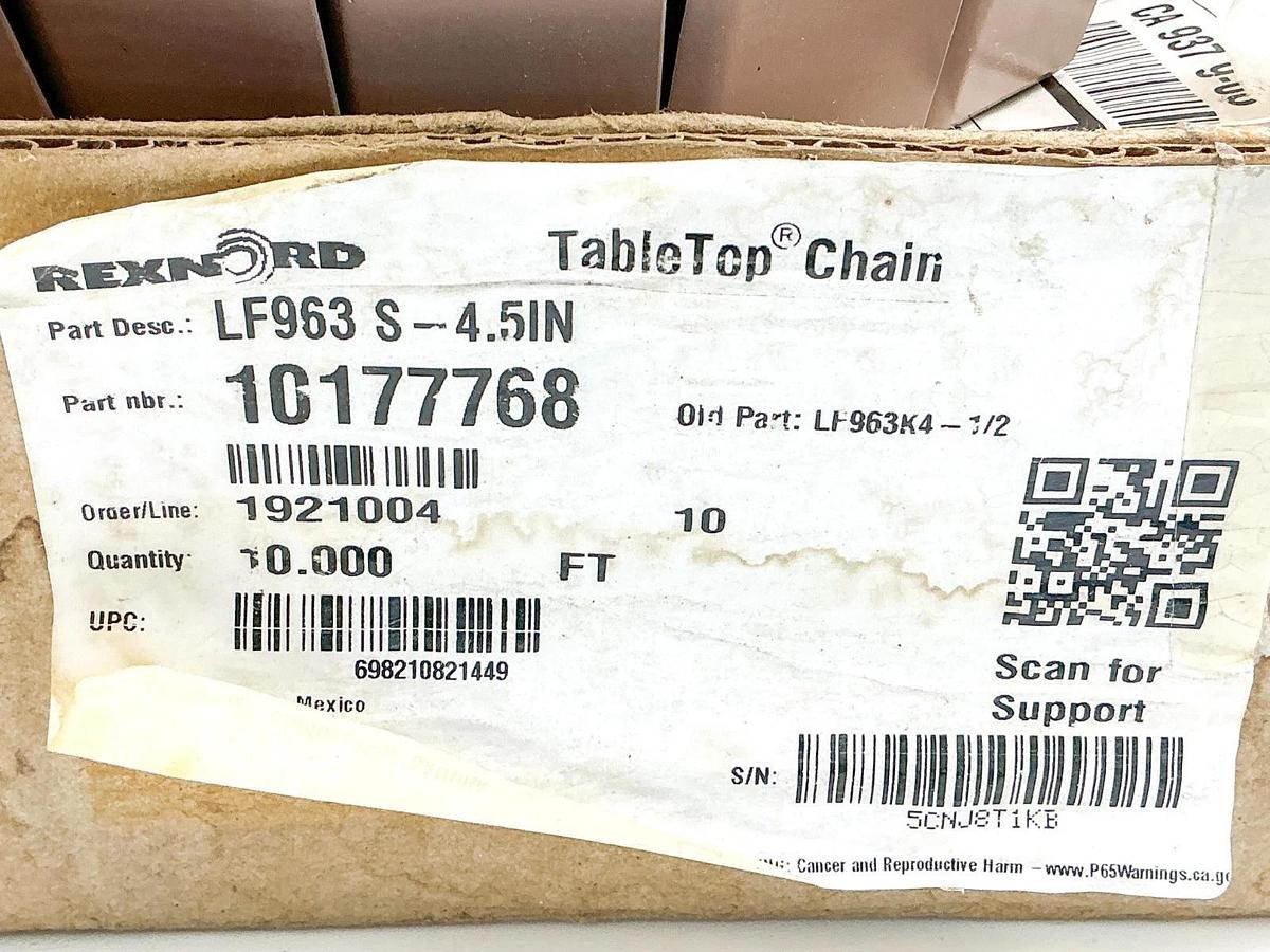 New Rexnord LF963 S-4.5IN Table Top Chan 10FT 10177768 LP963K4-1/2