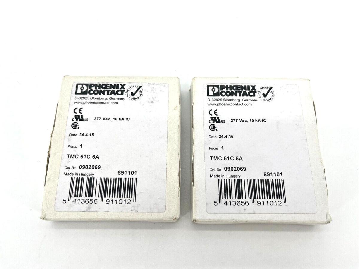 Lot of 2 New Phoenix Contact TMC61C6A Mini Circuit Breakers 6A 1P 277V 0902069