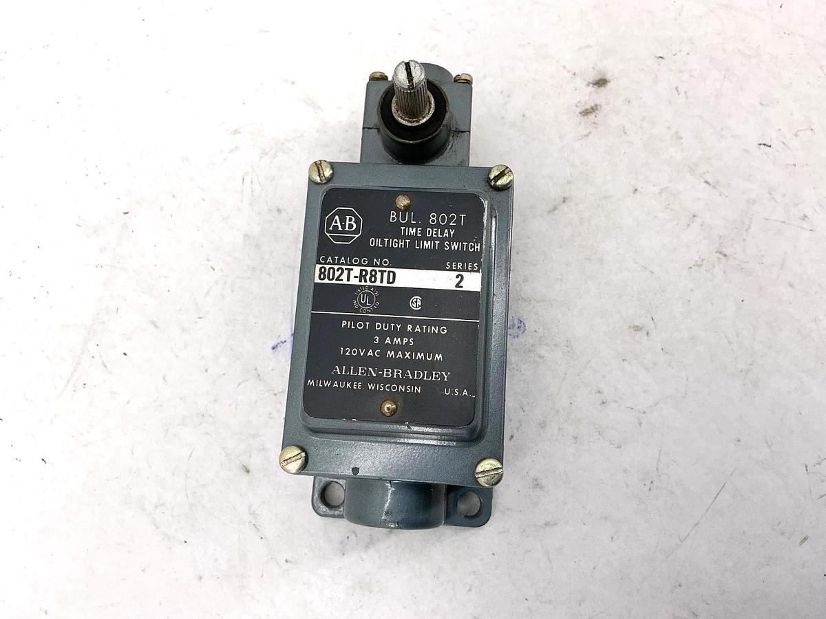 Used Allen Bradley 802T-R8TD Ser 2 Oiltight Limit Switch Time Delay 3A 120V Max