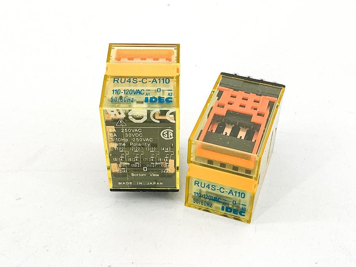 New Lot of 2 IDEC RU4S-C-A110 Relay 110-120Vac 1/10HP - No Box