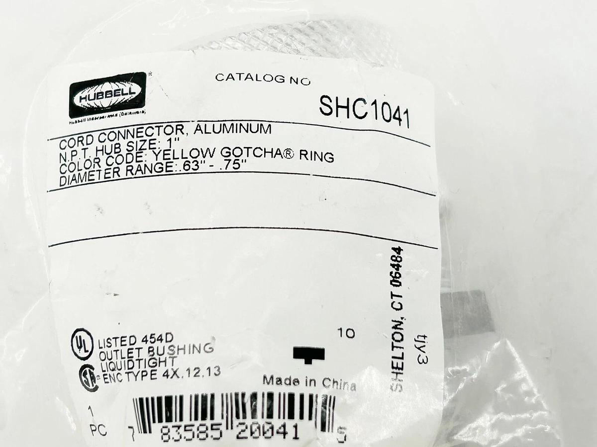 New Lot of 2 Hubbell SHC1041 Cord Connector Aluminum N.P.T Hub Size1" Yellow