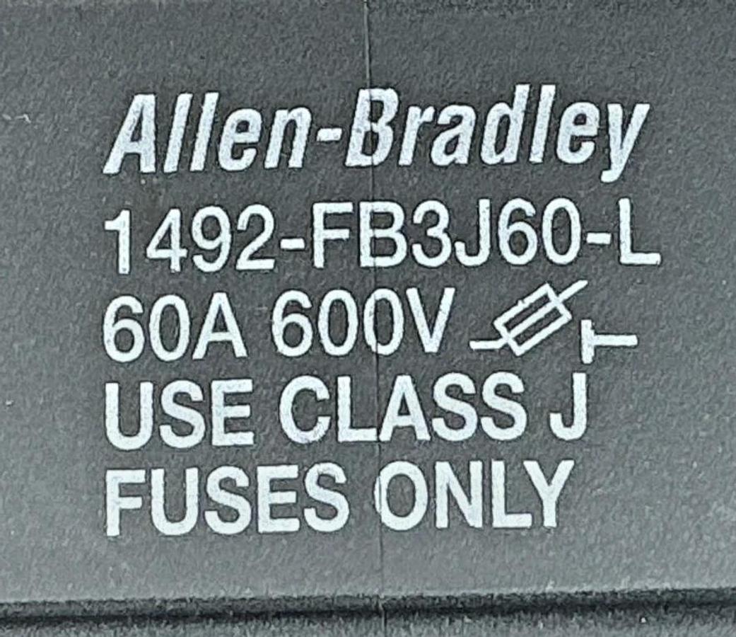 Used Allen Bradley 1492-FB3J60-L Ser B Fuse Holder 60A 600V Class J Fuse Only