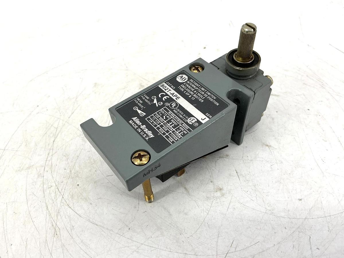 Used Allen Bradley 802T-APE Ser J Oiltight Limit Switch Plug-In Lever Type 10A 600VAC