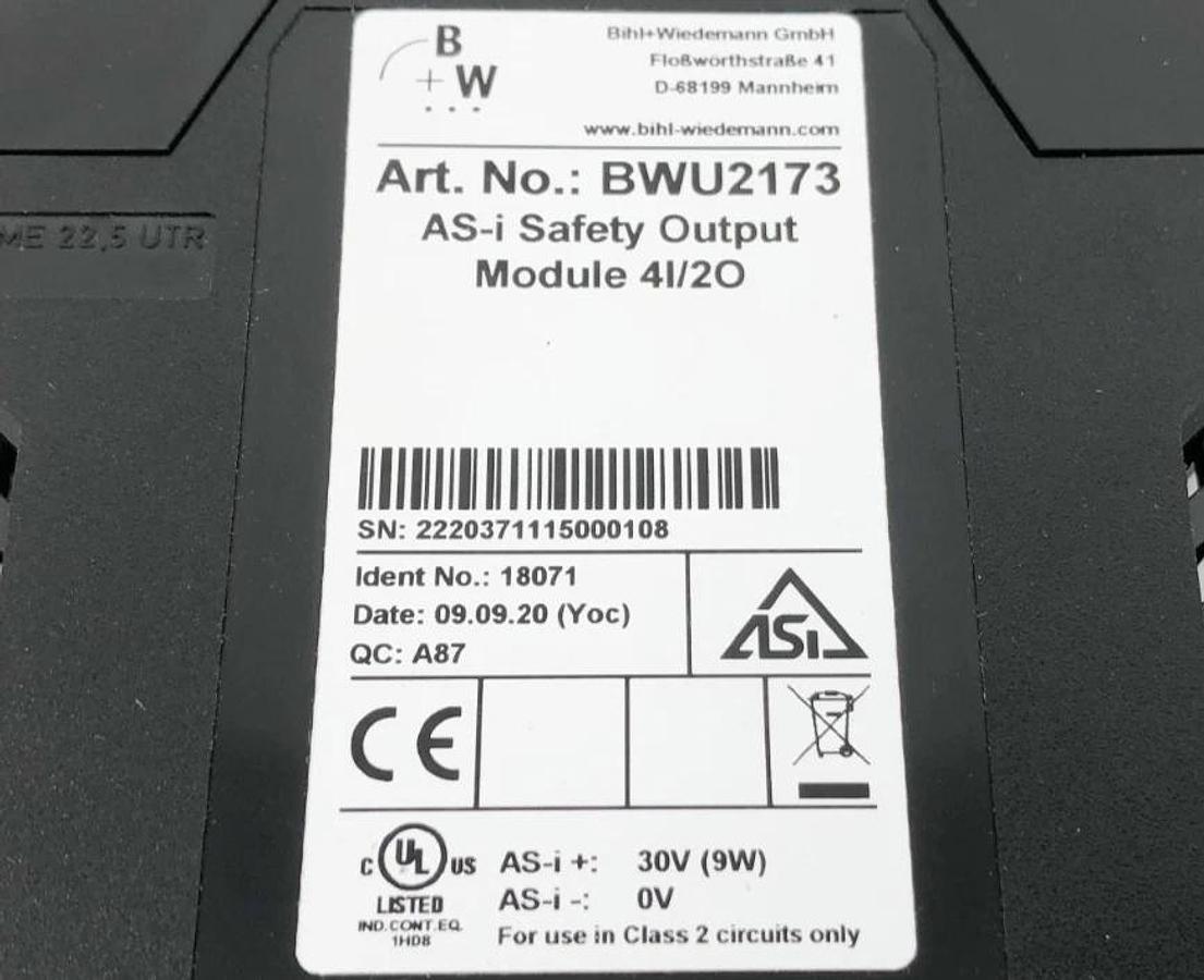 New Bihl + Weidemann BWU2173 ASi Safety Output Module 4I/2O 18071