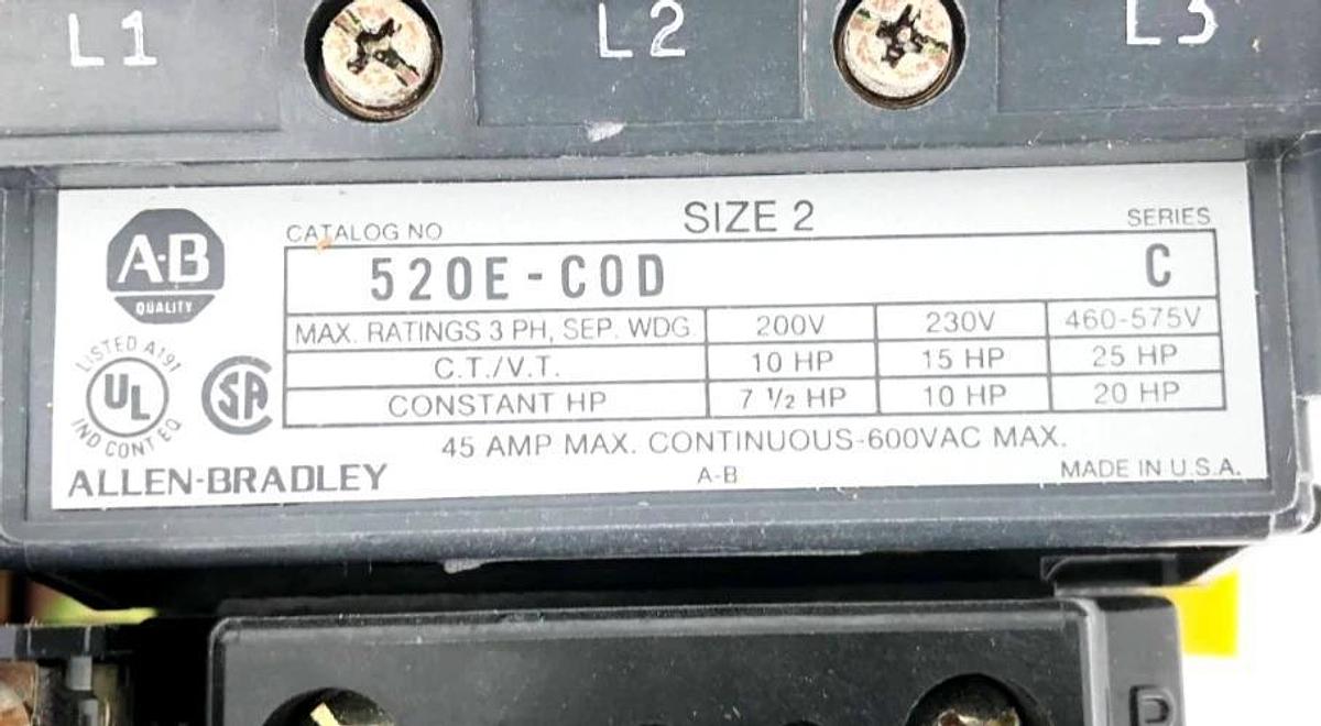 New Allen Bradley 520E-COD Ser. C Multi-Speed Starter Size 2 120V Coil 3PH