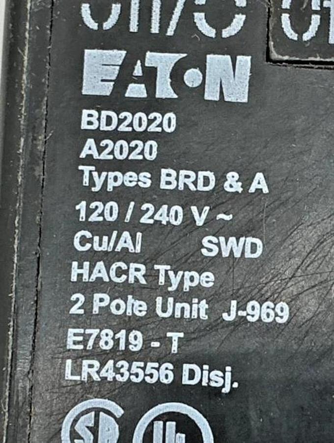 Used Lot of 3 Eaton Cutler-Hammer BD2020 Circuit Breaker Type BRD&A 2P 20A 240V A2020