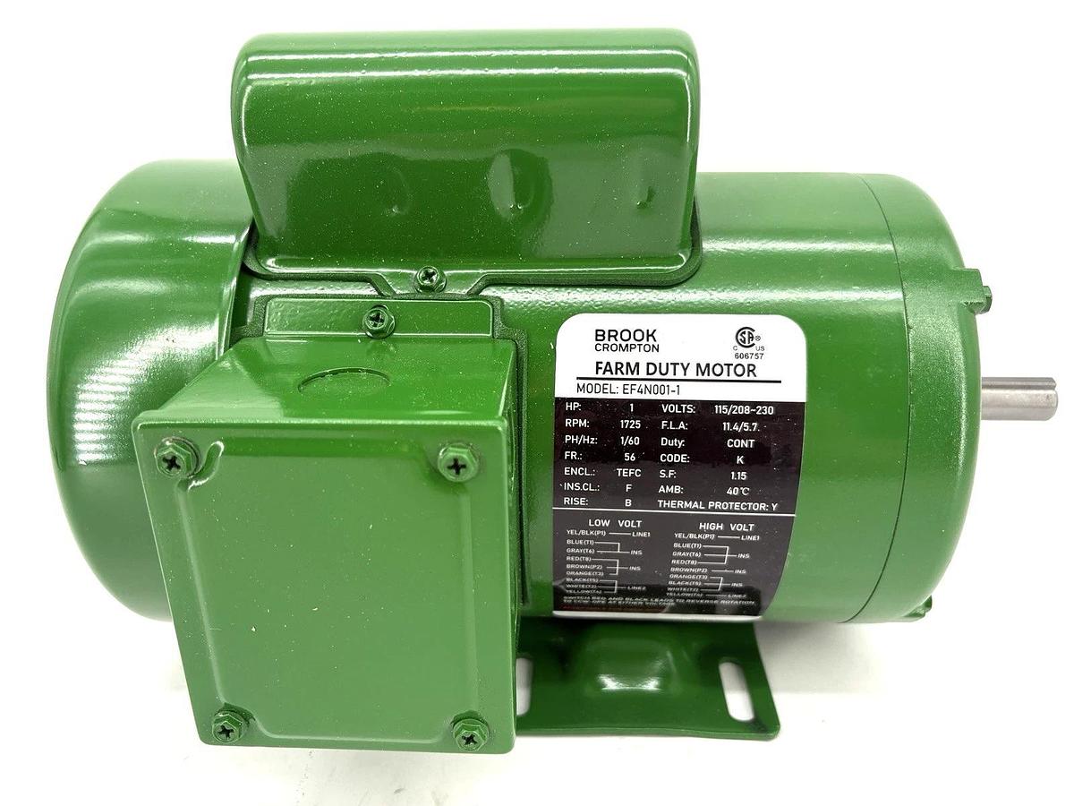 New Brook Crompton EF4N001-1 Farm Duty Motor 1HP 115/230V 1PH 1725RPM 56 Frame