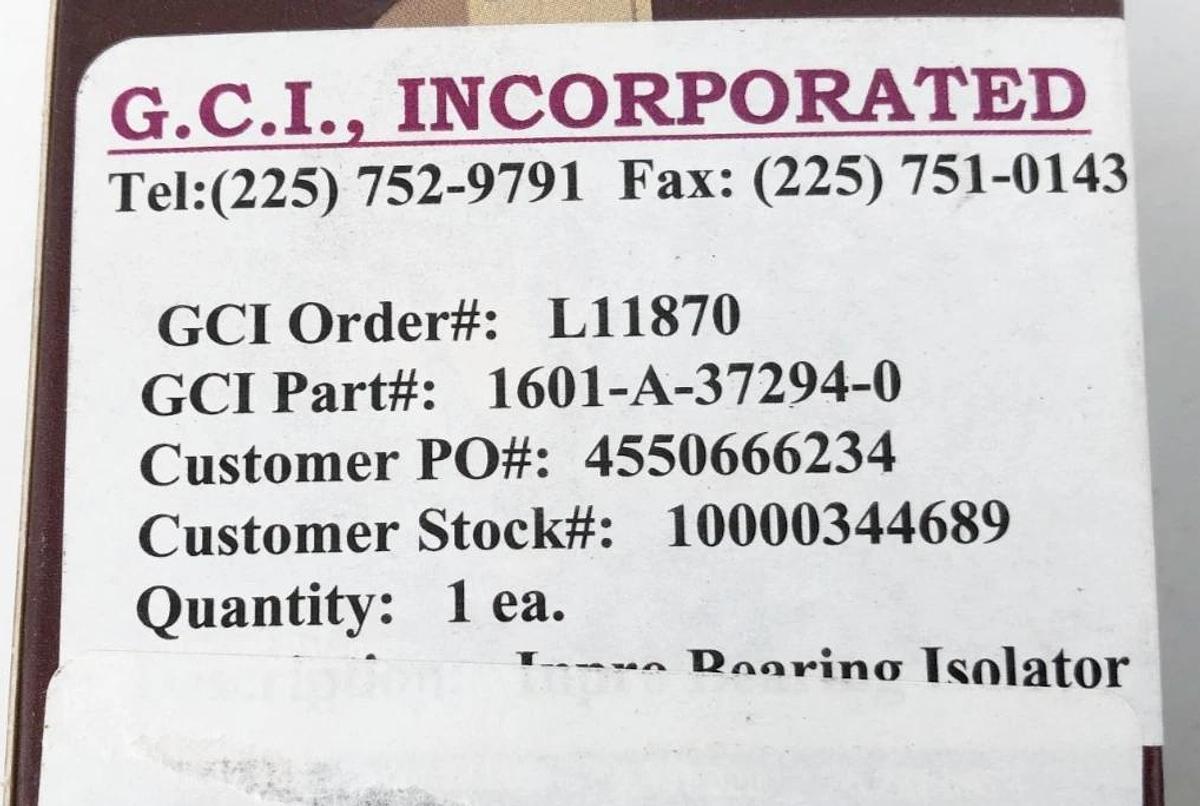 Lot of 2 New GCI 1601-A-37294-0 Inpro Bearing Isolators