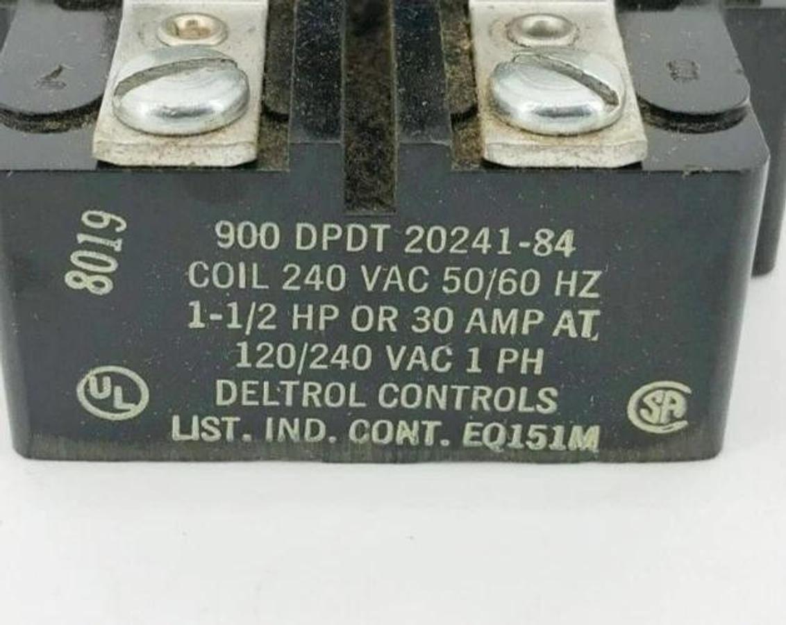 Used Deltrol Controls 20241-84 Power Relay 900 DPDT 240VAC 20A
