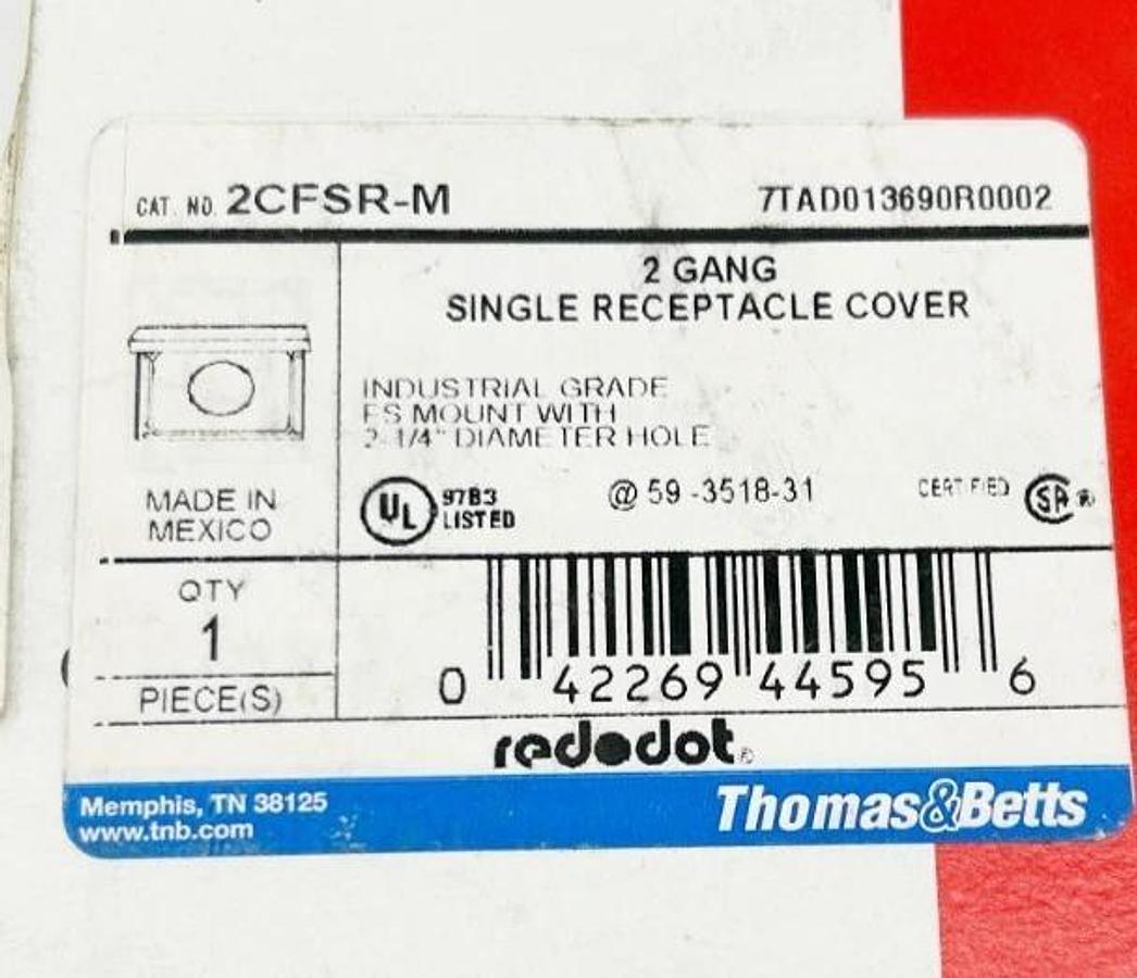 New Red Dot 2CFSR-M Single Receptacle Cover 2-Gang 2-1/4" Dia. Hole