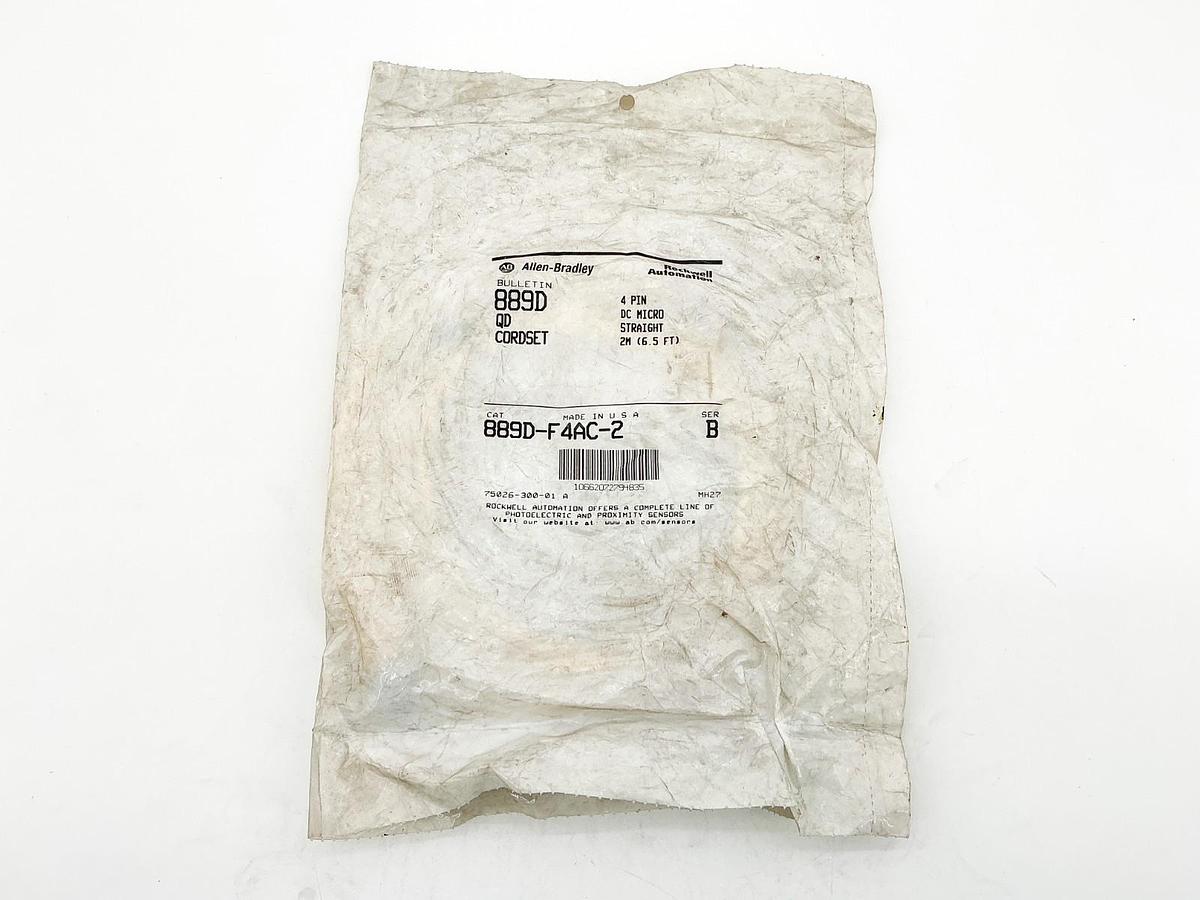 New Allen Bradley 889-F4AC-2 QD Cordset 4Pin DC Micro Straight 2M Ser.B
