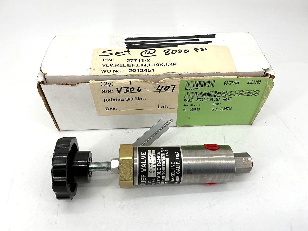 New Haskel 27741-2 Relief Valve Adjustable Range: 1000-10000PSIG 277412