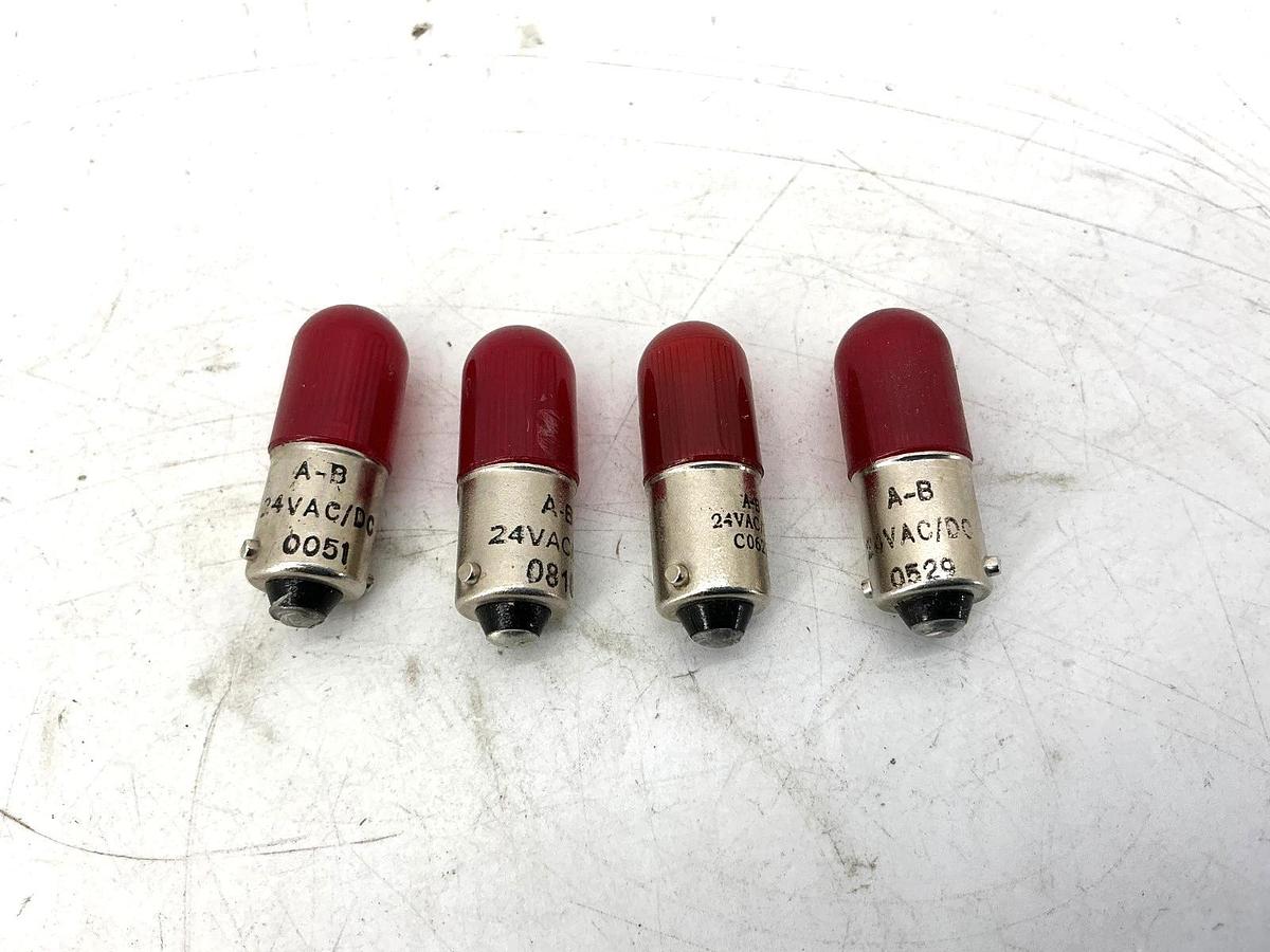 Used Lot of 4 Allen Bradley 800T-N319R Pilot Light Red LED Lamp 24VAC/VDC