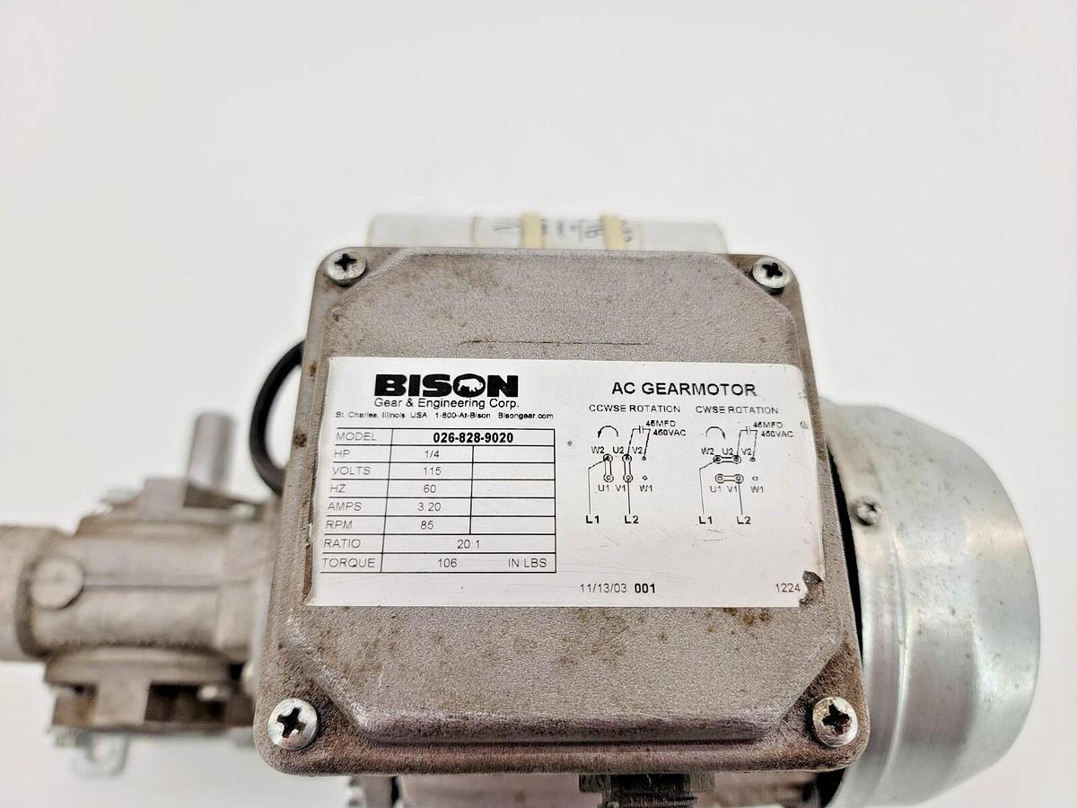Used Bison 026-828-9020 Right Angle Gearmotor 1/4HP 115V 20:1 3.2A 85RPM  5/8" Shaft