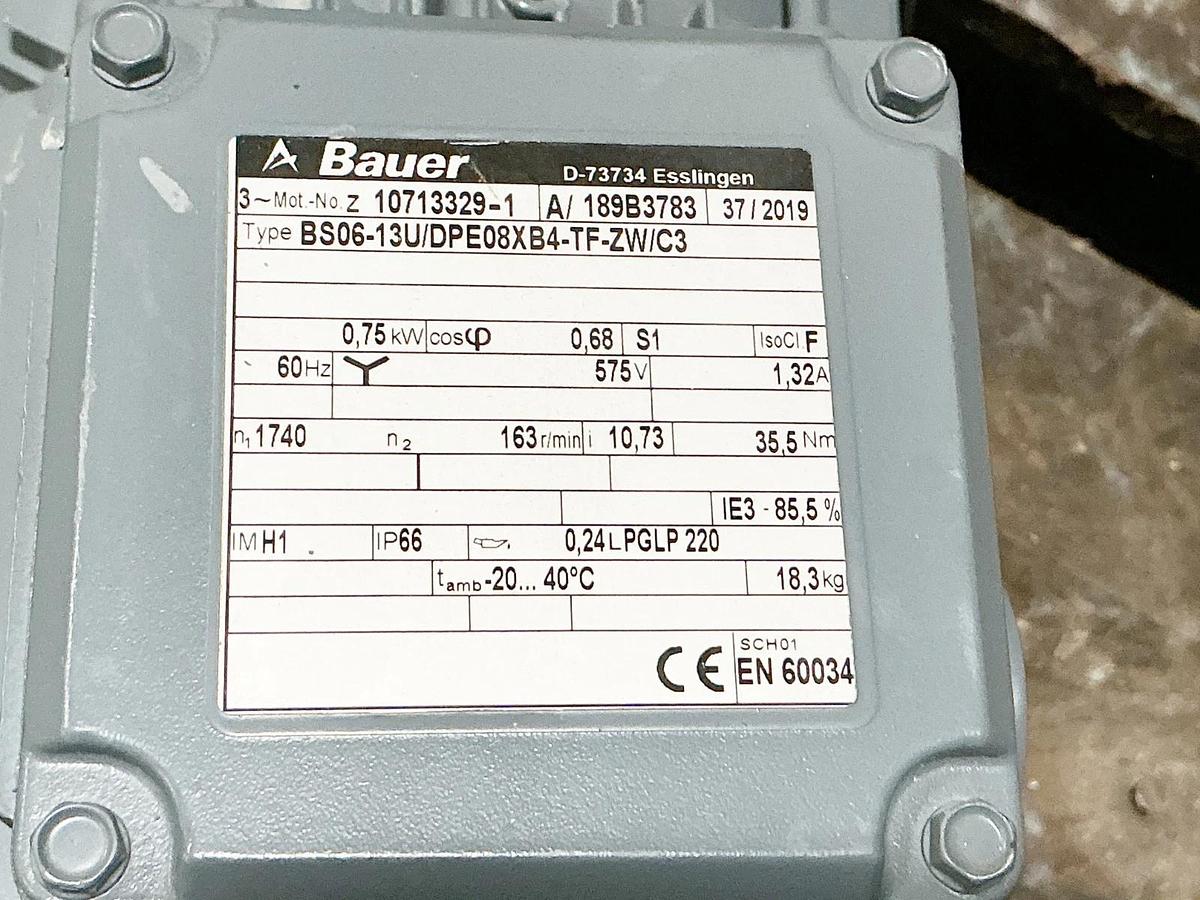 New Bauer 10713329-1 Gear Motor BS06-13U/DPE08XB4-TF-ZW/C3 575V 163RPM Output