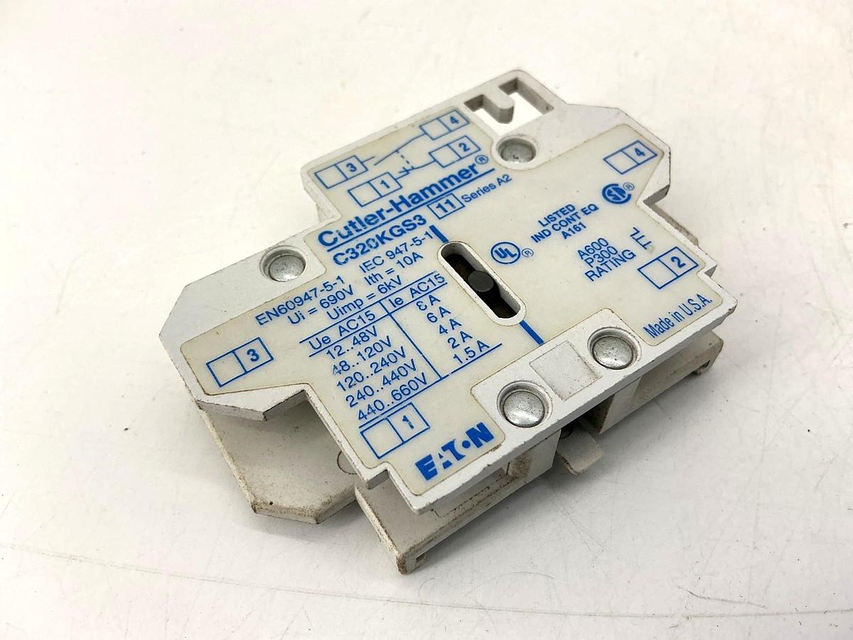 New Cutler-Hammer C320KGS3 Ser A2 Auxiliary Contact 1NO/1NC 10A 600VAC - No Box