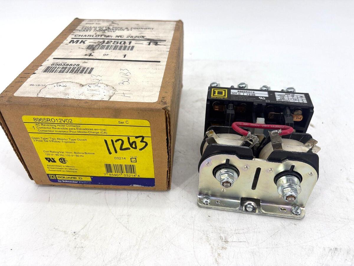New Square D 8965RO12V02 AC Reversing Hoist Contactor 110/120V Coil 3P Open Type