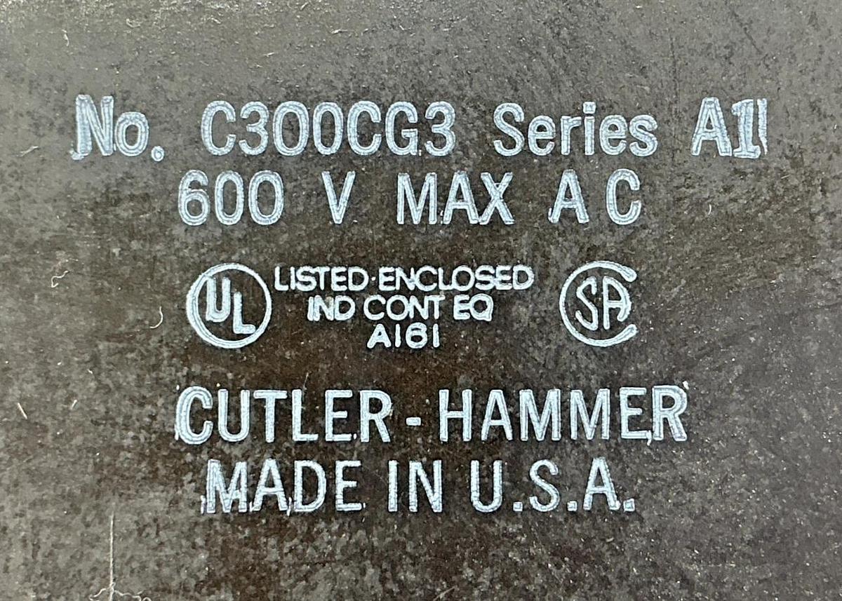 Used Cutler-Hammer C300CG3 Ser A1 Overload Relay 600VAC