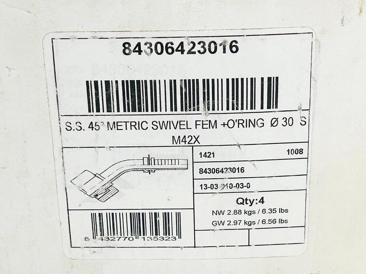 New Box of 4 Dicsa 84306423016 S.S 45 Metric Swivel FEM 1" Pipe 30