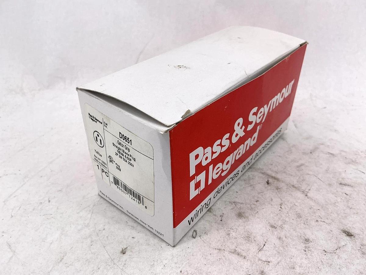 New Pass & Seymour D0651 Gator Grip Straight Blade Plug 2P 3W 50A 250V
