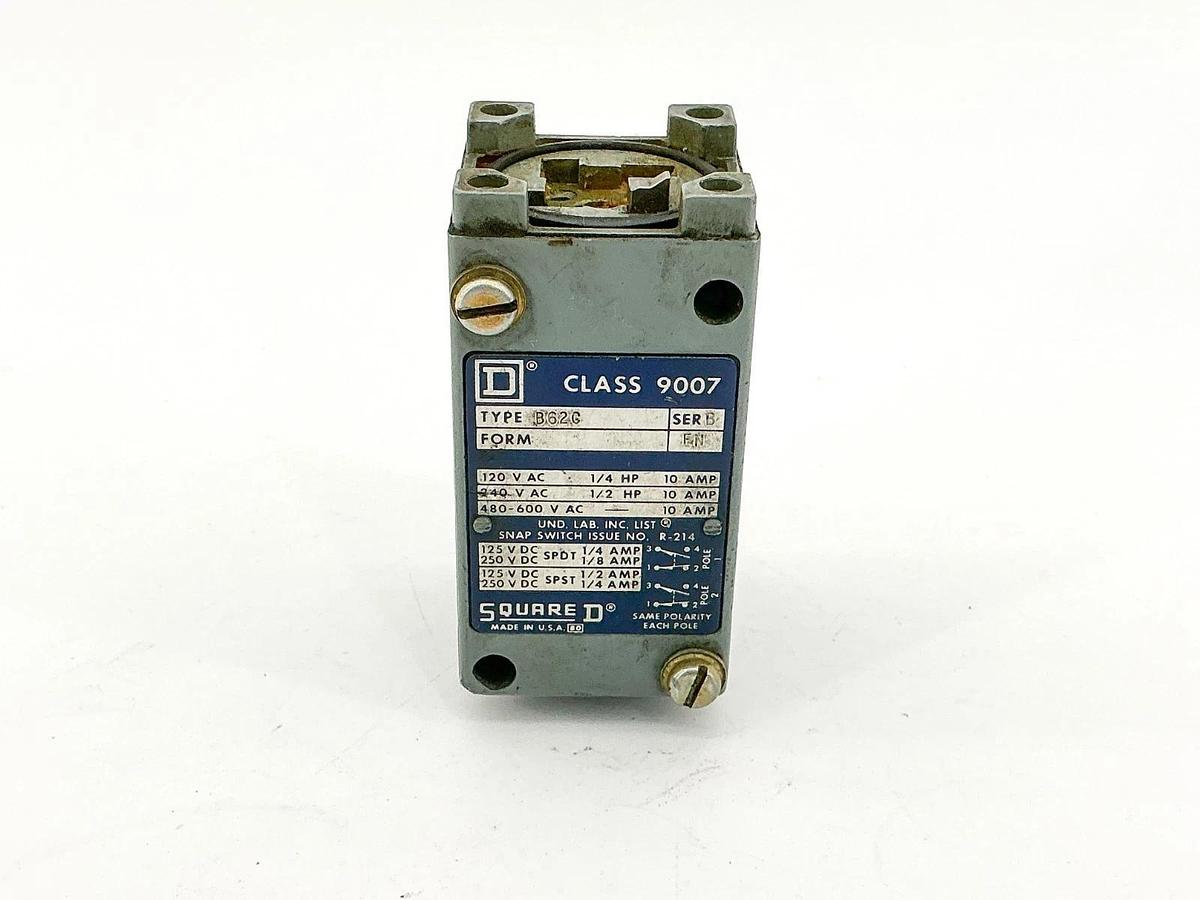 Used Square D 9007-B62C Limit Switch 600V 10A 1/2HP 9007