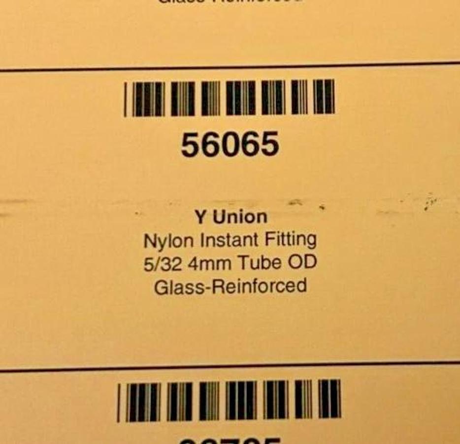 Lot of 6 New Lawson 56065 Y Unions, 5/32" 4mm Tube OD, Glass Reinforced Nylon