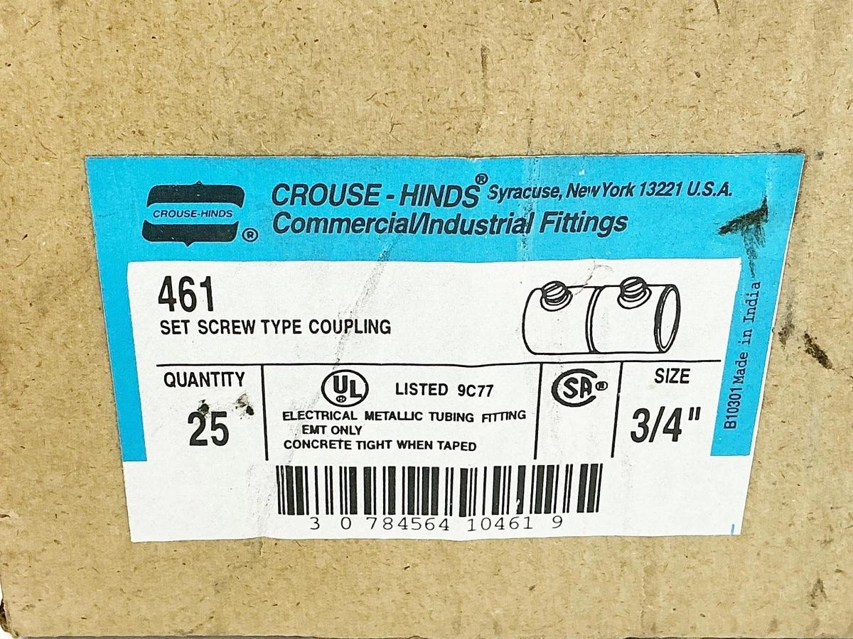 New Box of 25 Crouse Hinds 461 Set Screw Type Coupling 3/4"