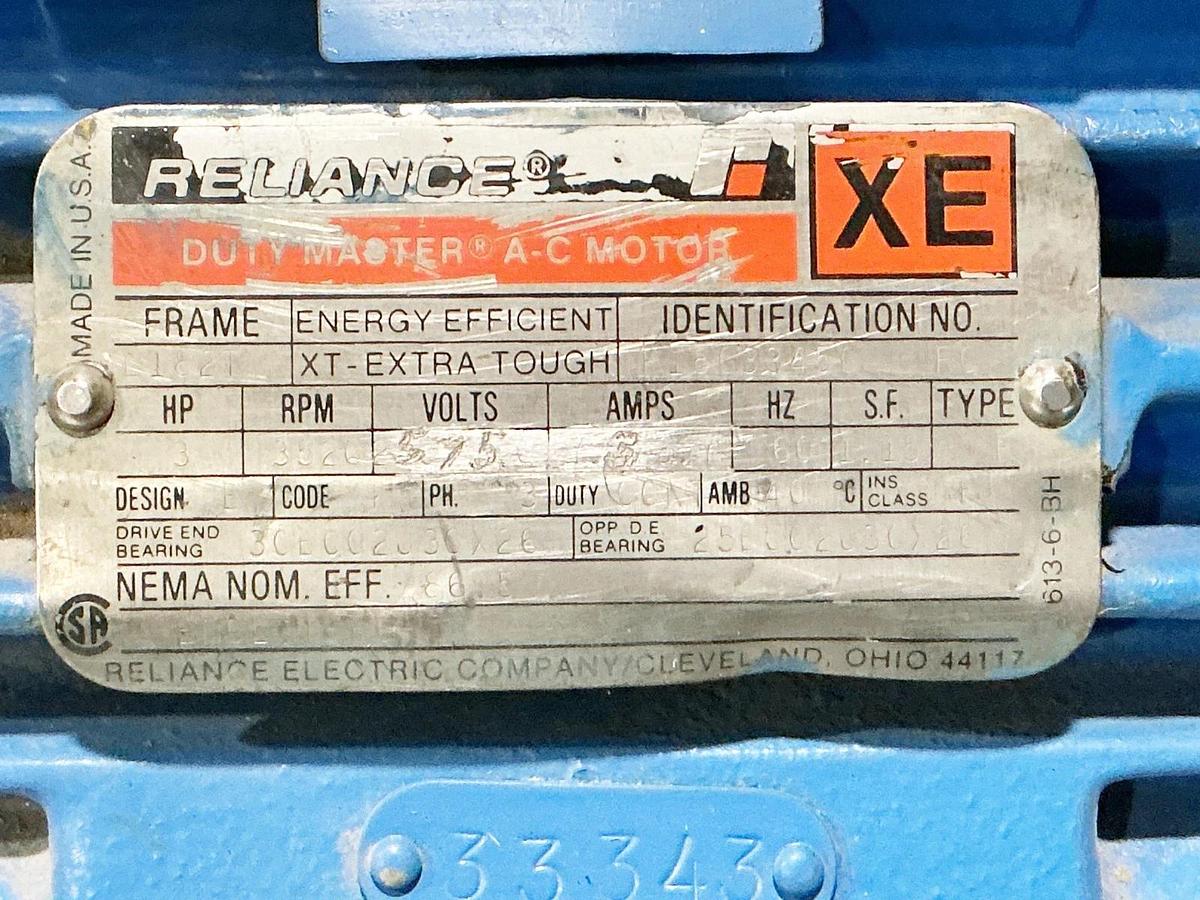 Used Reliance P18C3345C RC Electric Motor 3HP 575V 3520RPM 7.3A 182T
