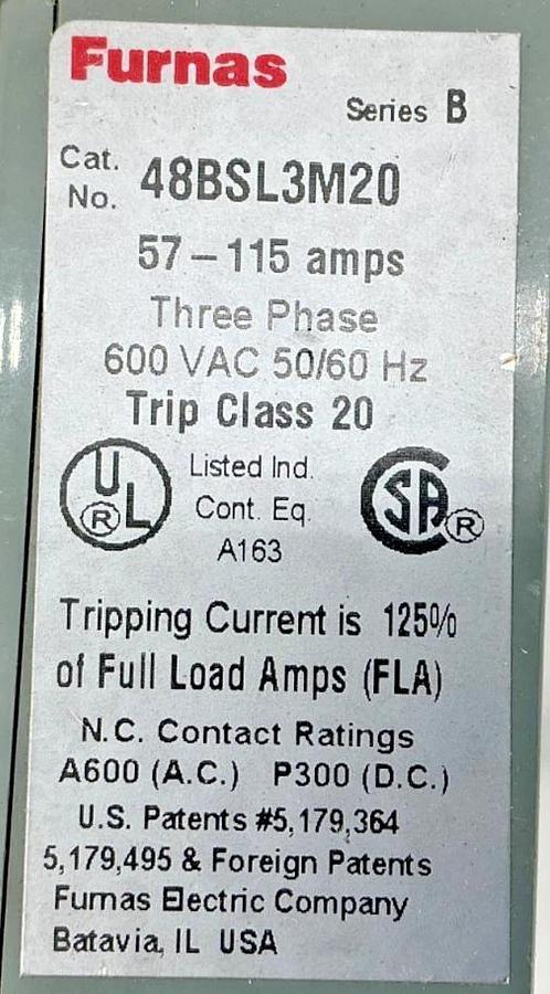 Used Furnas 48BSL3M20 Ser B Overload Relay Solid State 3PH 57-115FLA 600VAC 50/60HZ