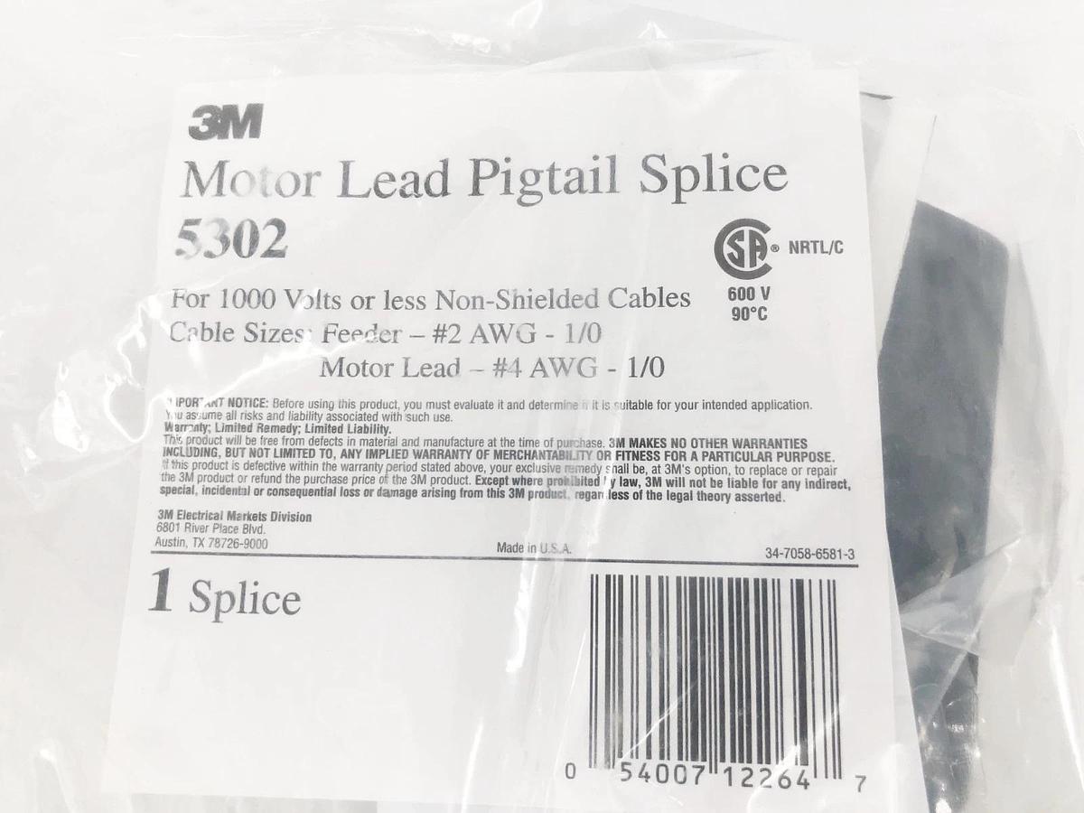 New 3M 5302 Motor Lead Pigtail Splice Kit 1000V or Less (3 Splices)