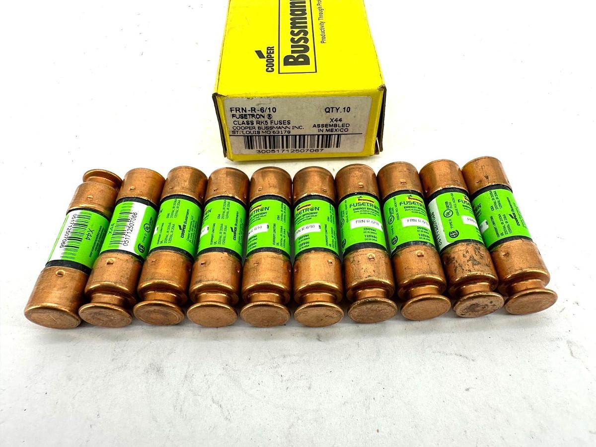 Lot of 10 New Bussmann FRN-R-6/10 Fusetron Class RK5 Fuse 6/10A 250V