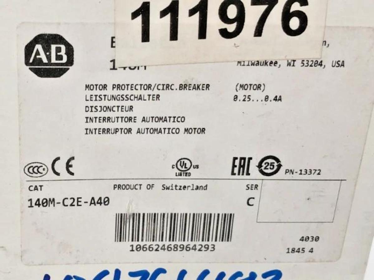 New Allen Bradley 140M-C2E-A40 Ser. C Motor Protector Circuit Breaker 0.25-0.4A