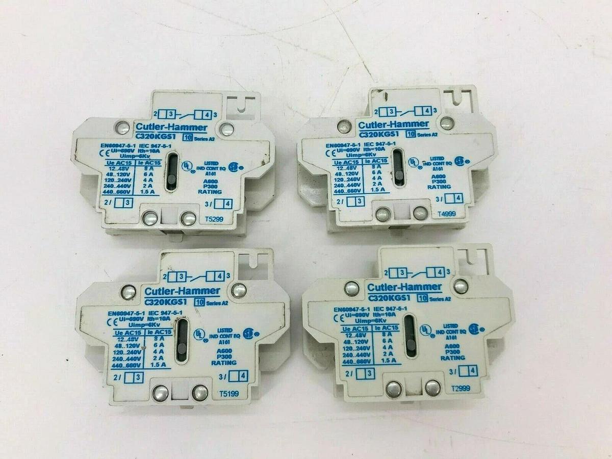 Used Lot of 4 New Cutler Hammer C320KGS1 Auxiliary Contact 1 N.O. for Freedom Series