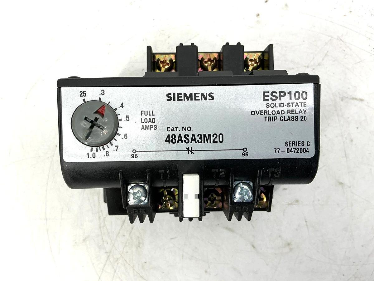 New Siemens 48ASA3M20 Ser C Overload Relay Solid State 3PH 50/60HZ 0.25-1FLA
