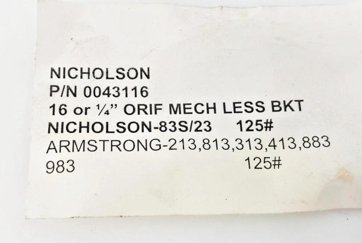New Nicholson 0043116 Kit 16 or 1/4" ORIF MECH LESS BKT 83S/23 125# - No Box