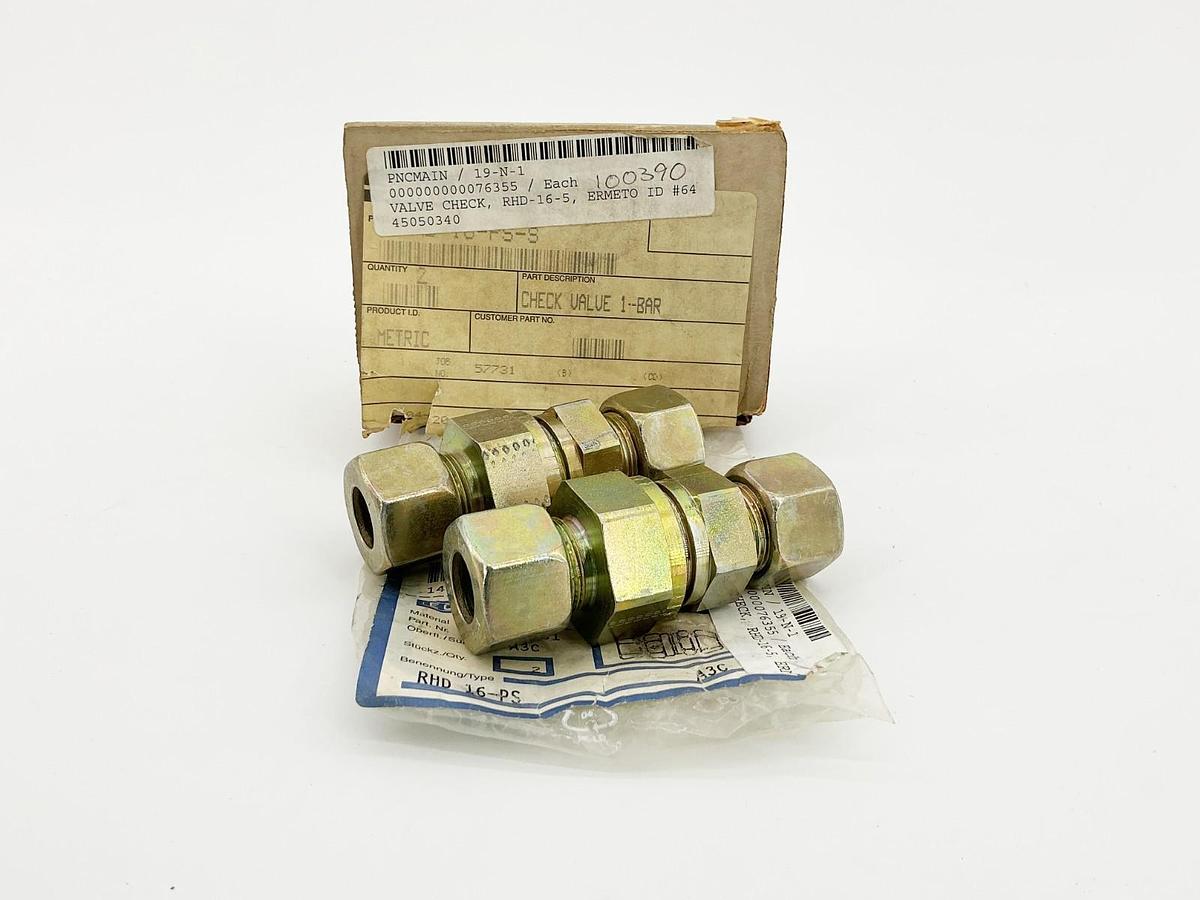 New Lot of 2 Parker Ermeto RHD16SA3C Check Valve 1Bar RHD-16-5