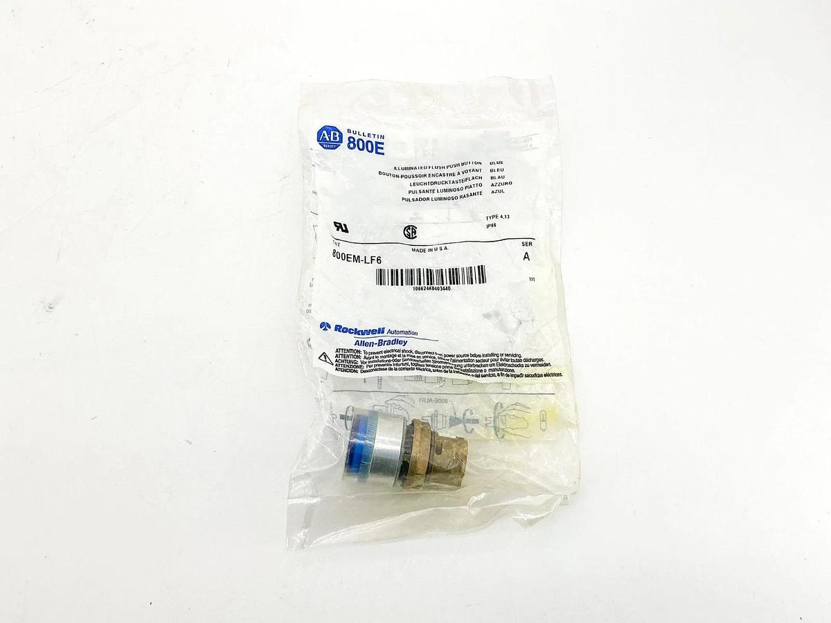 New Lot of 2 Allen Bradley 800EM-LF6 Illuminated Flush Push Button Blue Ser.A